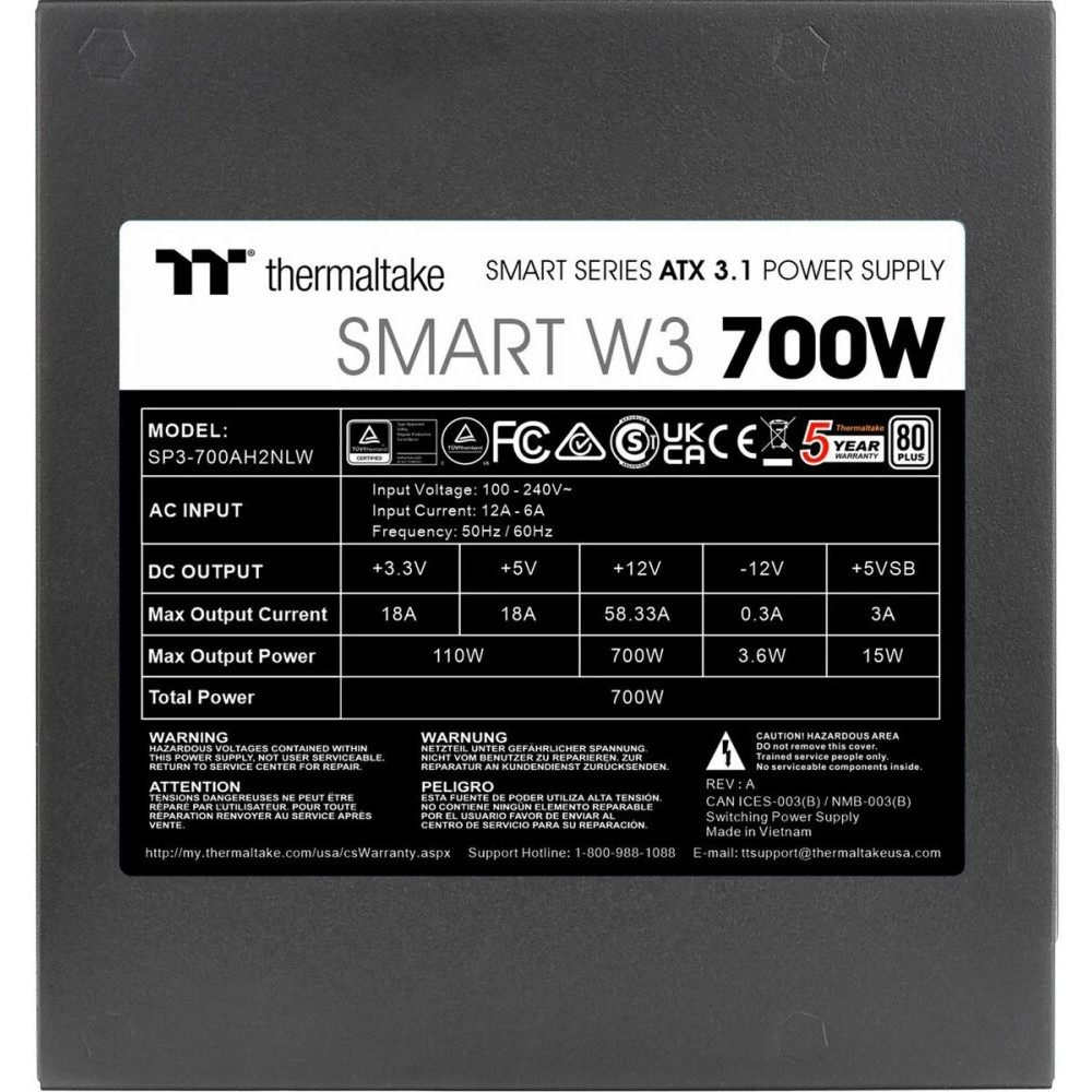 Блок питания Thermaltake Smart W3 700W PS-SPW-0700NNFAWE-1 700 Вт - миниатюра 4