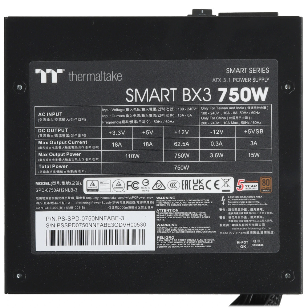 Блок питания Thermaltake PS-SPD-0750NNFABE-3 750 Вт, 80+ Bronze - миниатюра 4