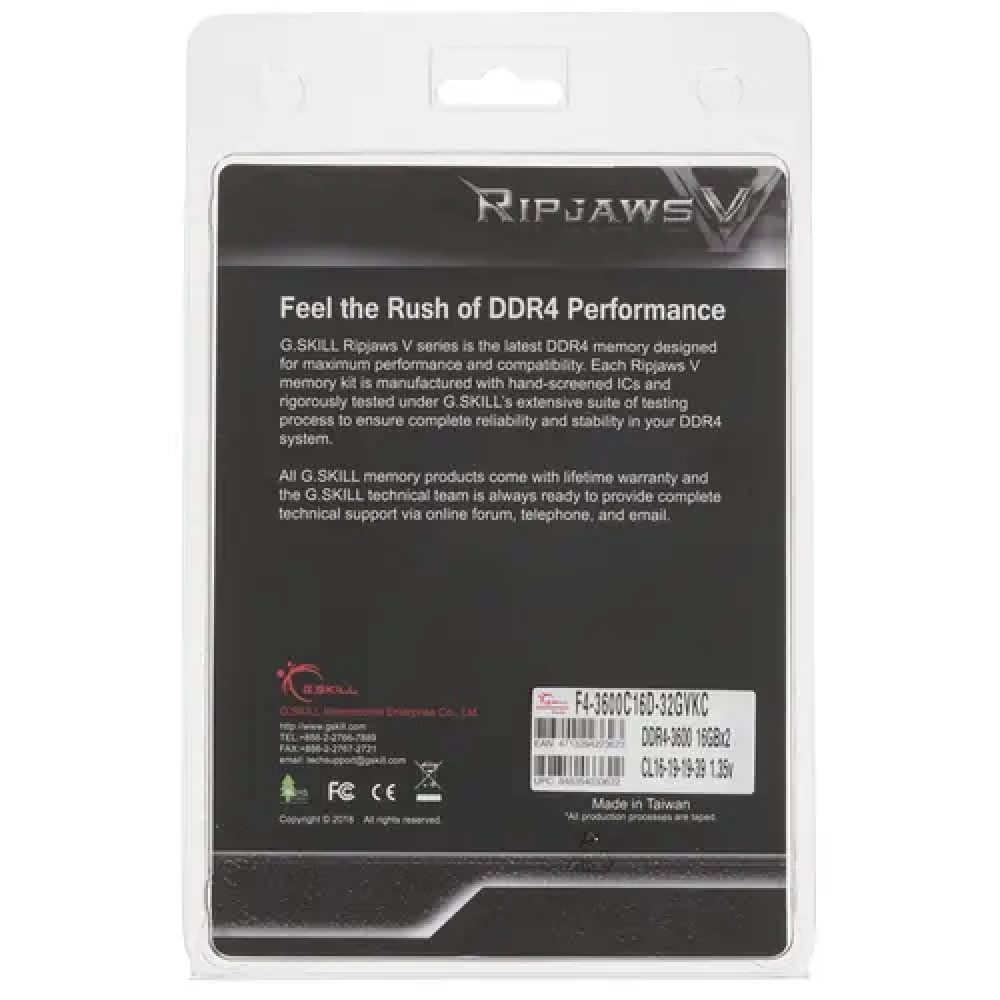 ОЗУ G.Skill RIPJAWS V F4-3600C16D-32GVKC DIMM, DDR4, 32 Гб (2 х 16 Гб), 3600 МГц - миниатюра 3