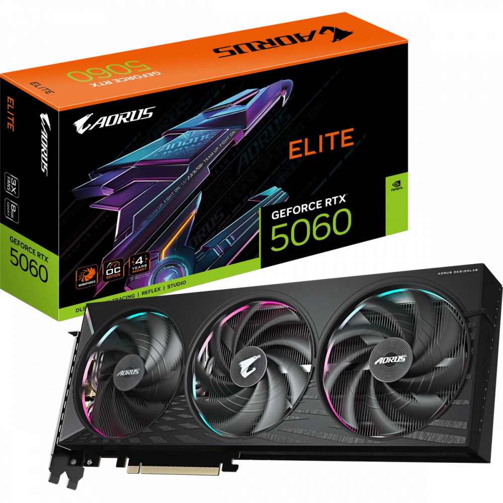Видеокарта Gigabyte GeForce RTX 5060 AORUS ELITE OC 8Gb GV-N5060AORUS E-8GD 8 ГБ - миниатюра 5