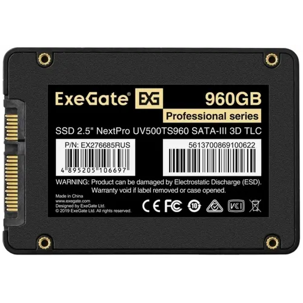 Жесткий диск ExeGate NextPro UV500TS960 EX276685RUS SSD (твердотельные), 960 ГБ, 2.5 дюйма, SATA - миниатюра 2