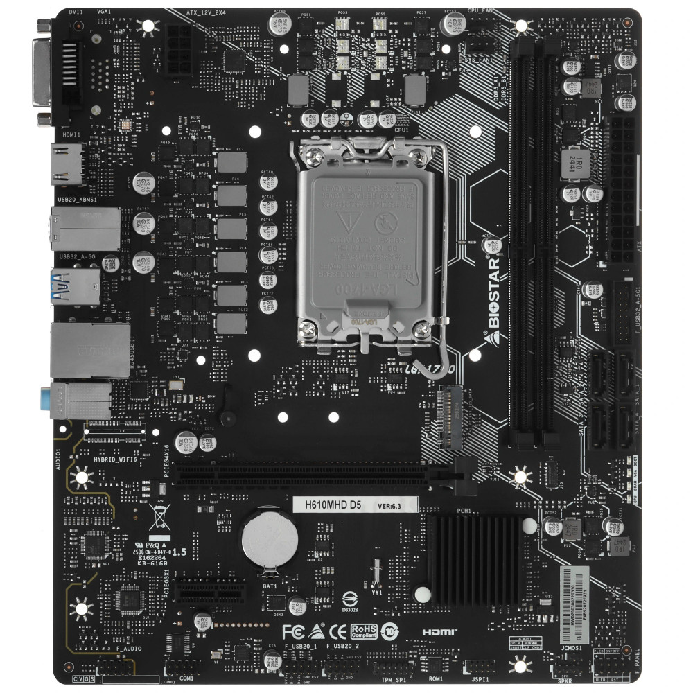 Материнская плата BIOSTAR H610MHD D5 Micro-ATX, LGA 1700 — фото товара