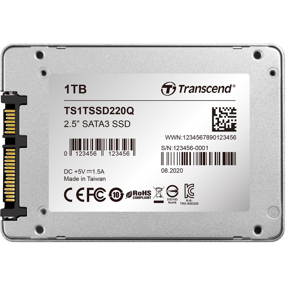 Жесткий диск Transcend SSD220Q TS1TSSD220Q SSD (твердотельные), 1 ТБ, 2.5 дюйма, SATA - миниатюра 6