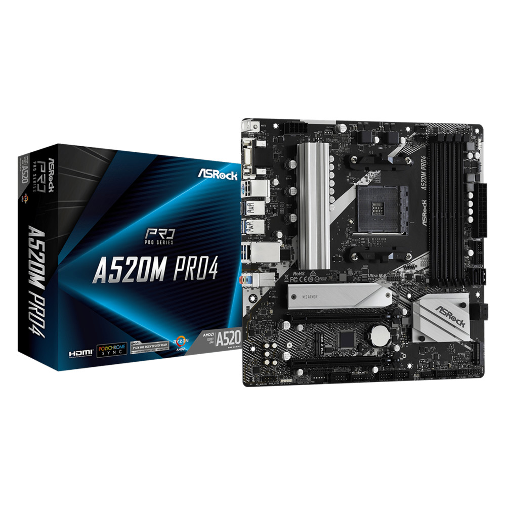 Материнская плата ASRock A520M PRO4 Micro-ATX, AMD AM4 - миниатюра 2
