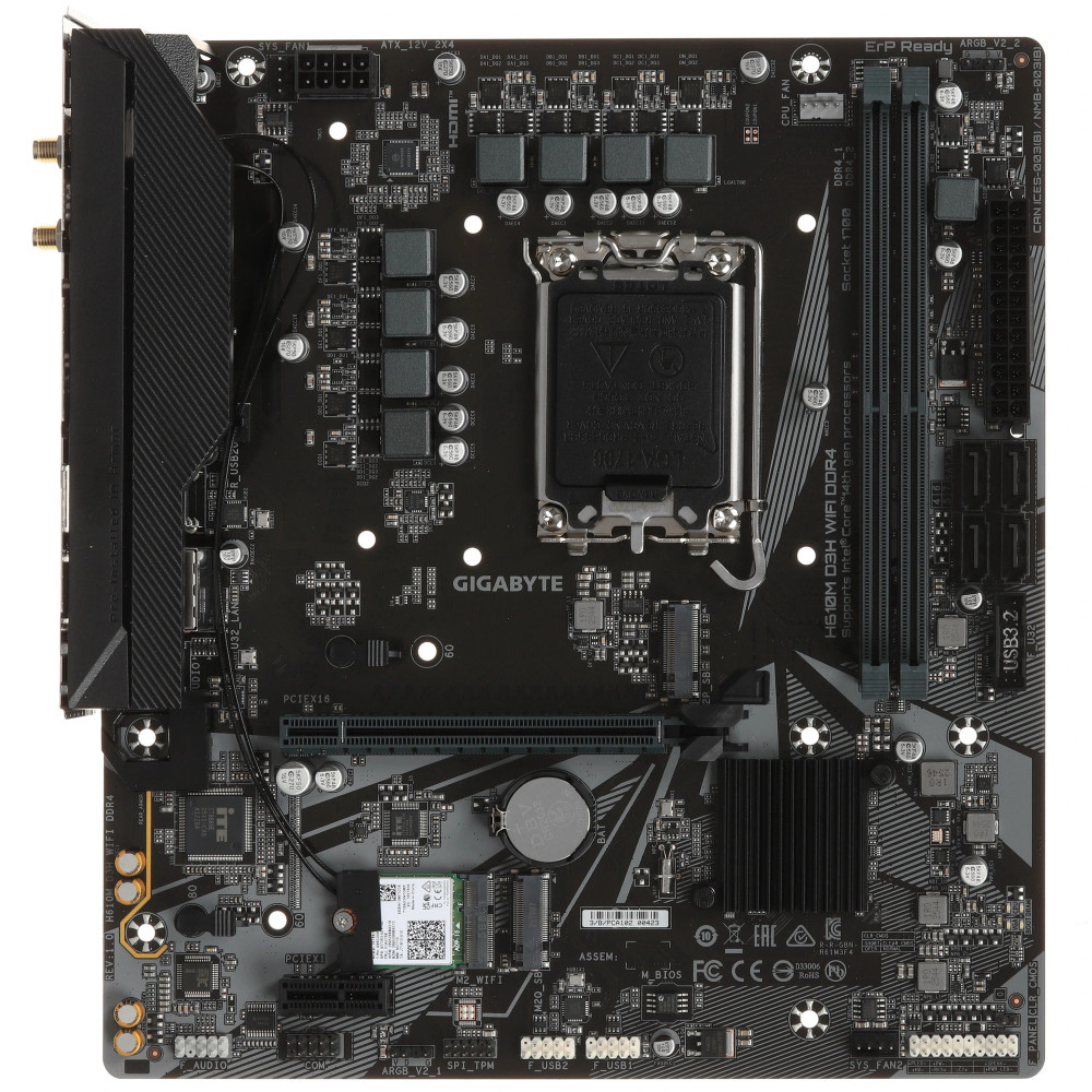 Материнская плата Gigabyte H610M D3H WIFI DDR4 Micro-ATX, LGA 1700 — фото товара