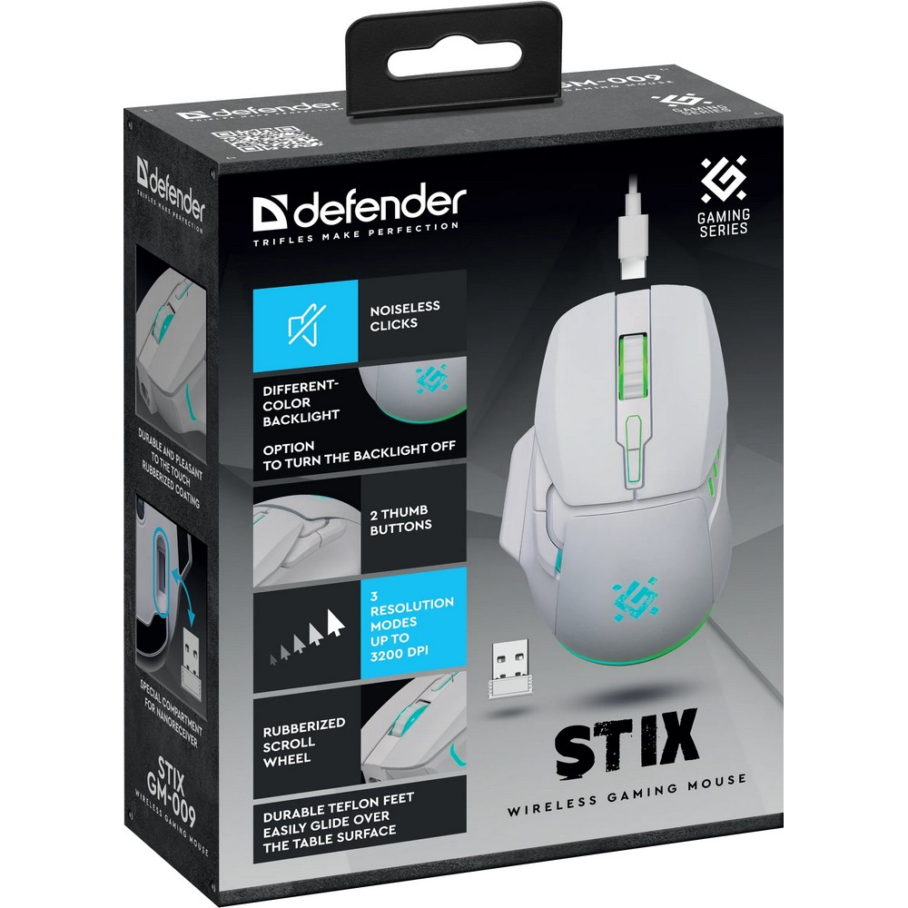 Мышь Defender Stix GM-009 White 52009 Игровые, Беспроводная - миниатюра 6