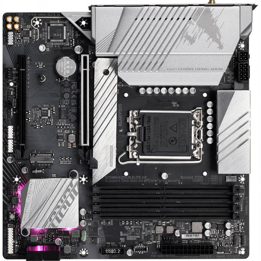 Материнская плата Gigabyte B760M AORUS ELITE AX Micro-ATX, LGA 1700 - миниатюра 4
