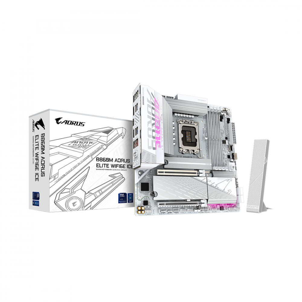 Материнская плата Gigabyte B860M AORUS ELITE WIFI6E ICE B860M A ELT WF6E ICE Micro-ATX, LGA 1851 — фото товара