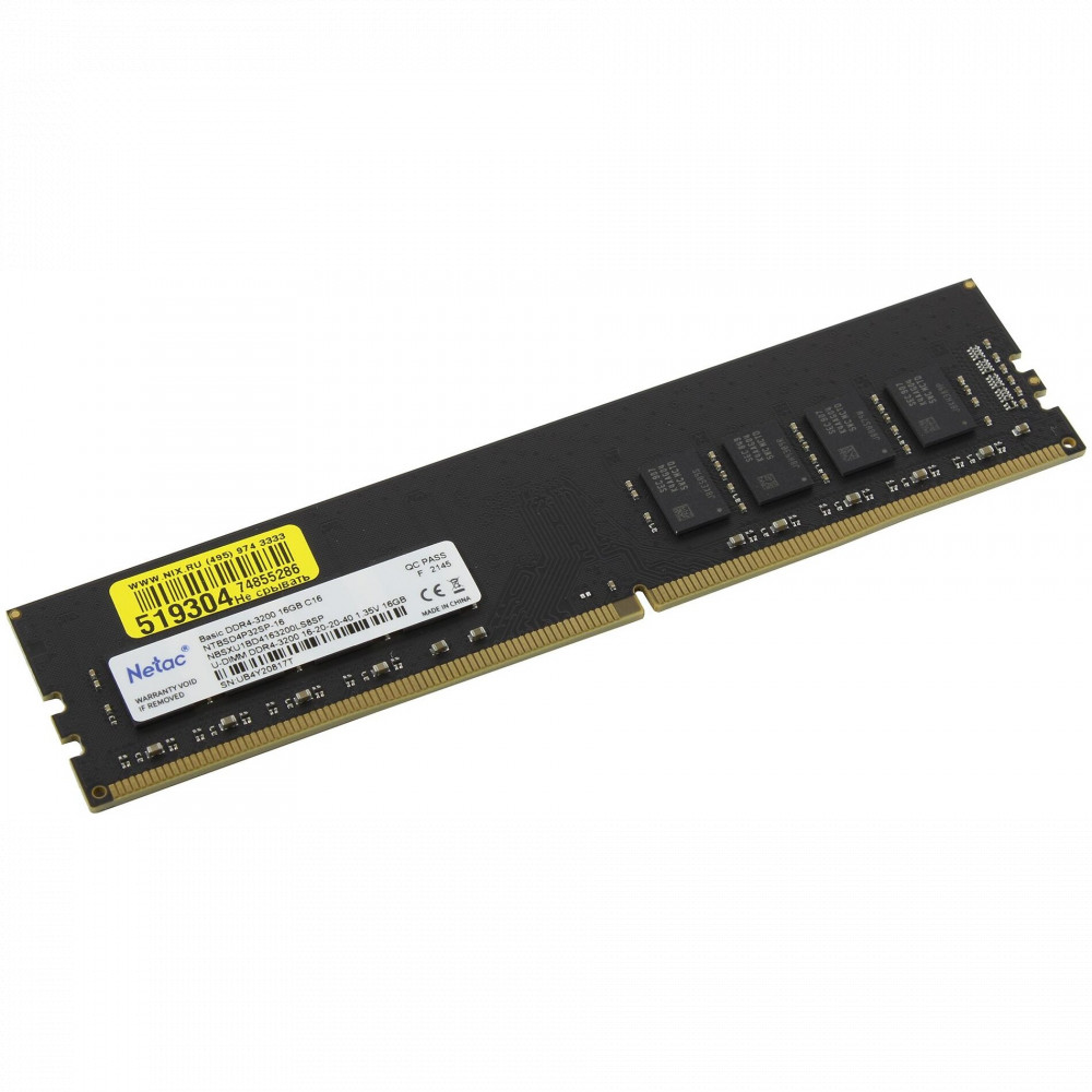 ОЗУ Netac Basic NTBSD4P32SP-16 DIMM, DDR4, 16 Гб, 3200 МГц — фото товара