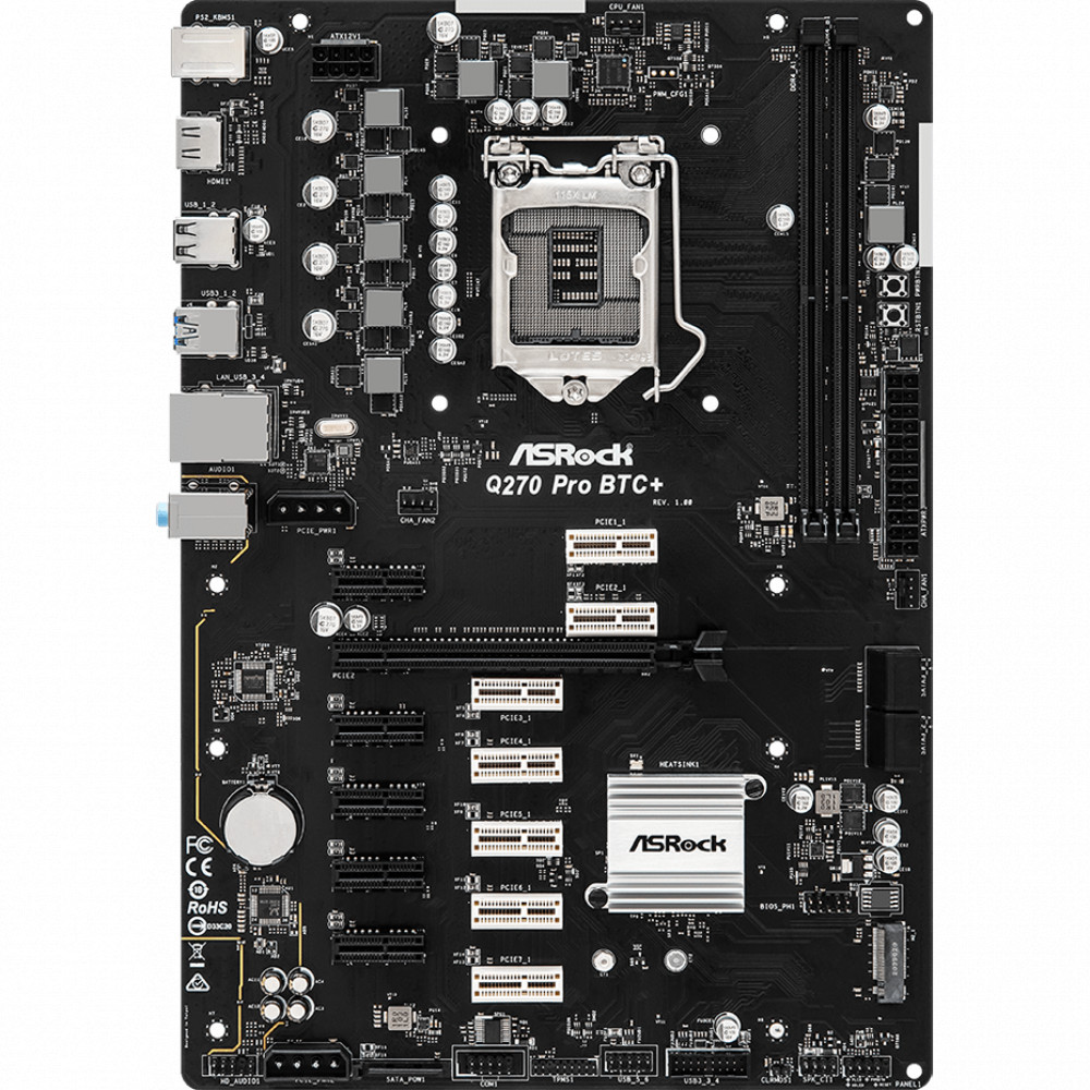 Материнская плата ASRock Q270 PRO BTC+ ATX, LGA 1151 - миниатюра 2