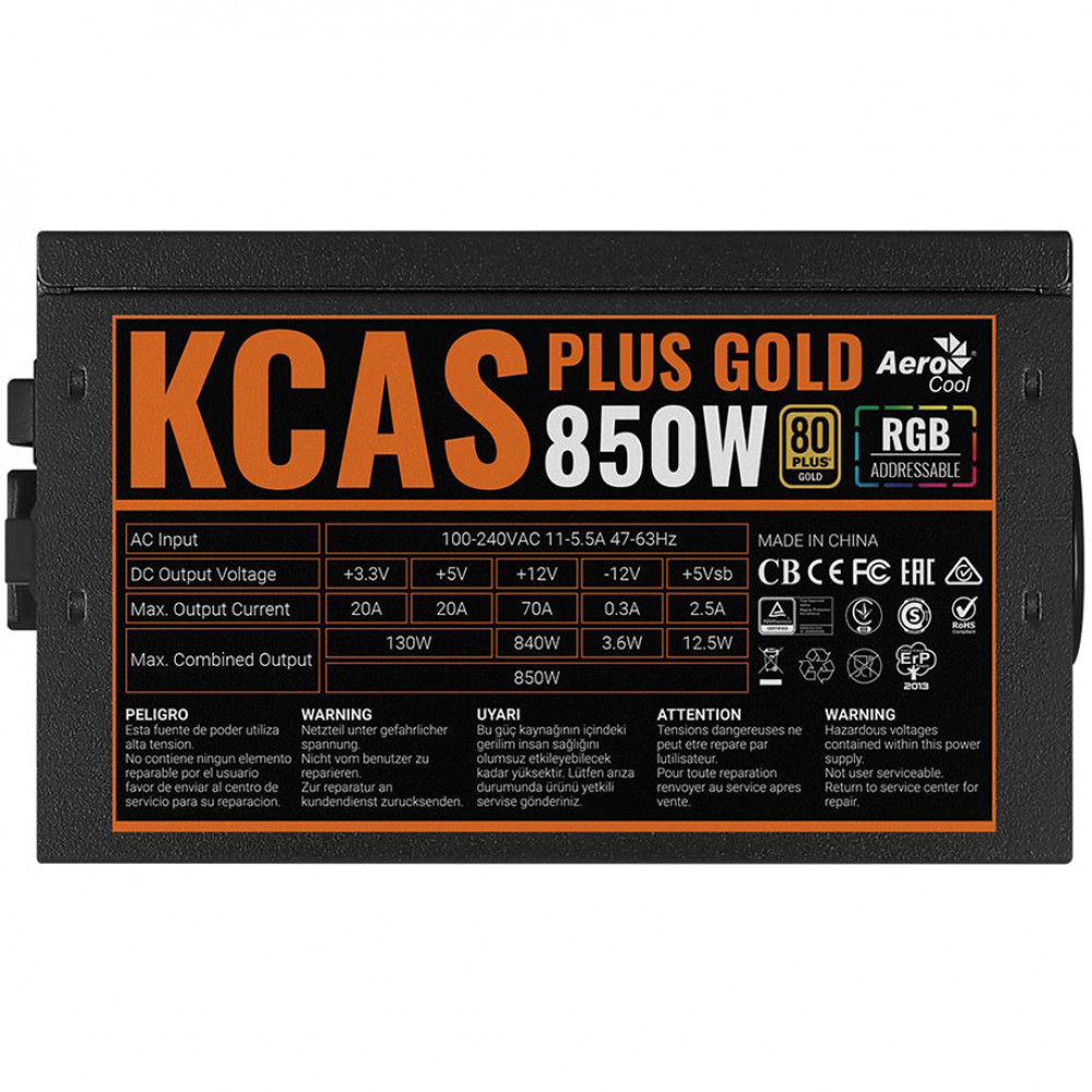 Блок питания Aerocool KCAS PLUS GOLD 850W RGB 850 Вт - миниатюра 3