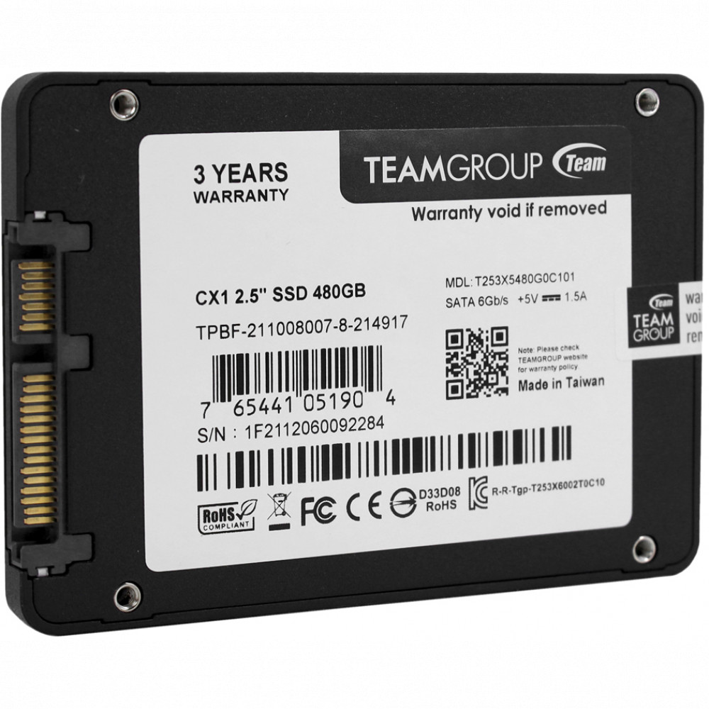 Жесткий диск Team Group CX1 T253X5480G0C101 SSD (твердотельные), 480 ГБ, 2.5 дюйма, SATA - миниатюра 2