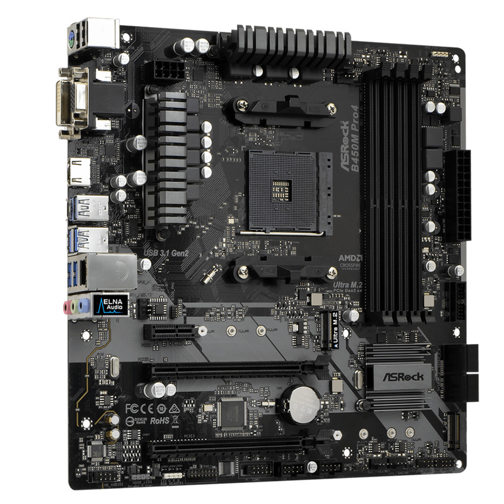 Материнская плата ASRock B450M PRO4 Micro-ATX, AMD AM4 — фото товара