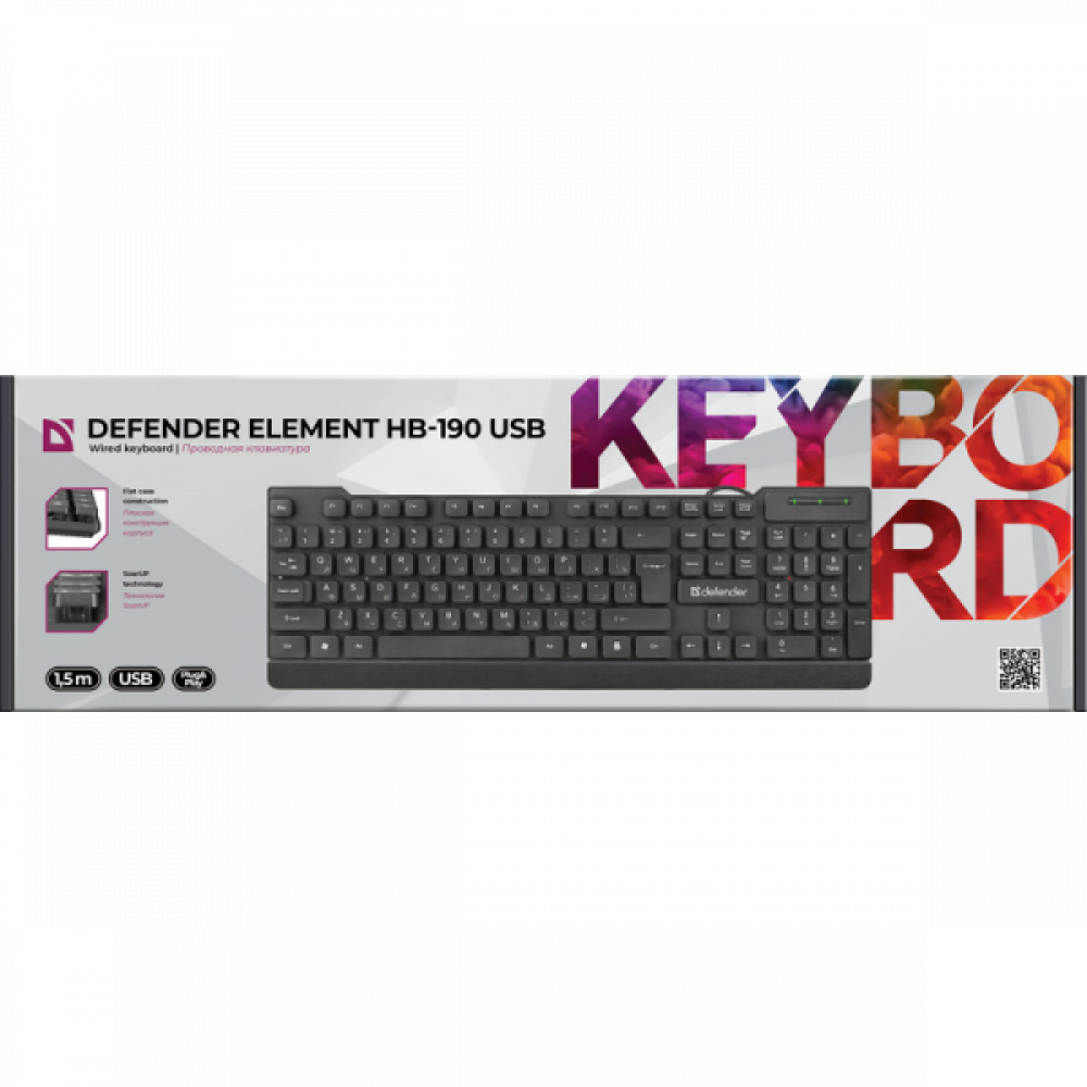 Клавиатура Defender Element HB-190 USB RU 45191 Проводная, USB - миниатюра 2