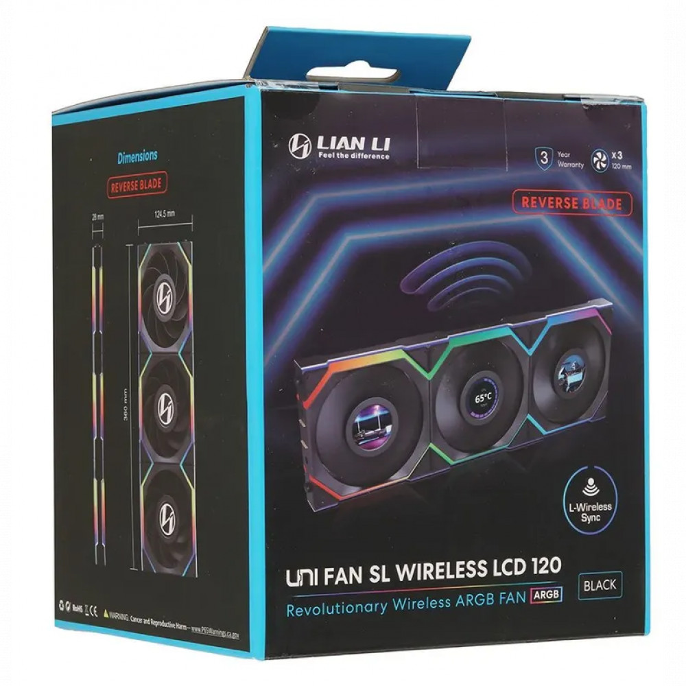 Система охлаждения Lian Li UNI FAN SL WIRELESS LCD Reverse Blade 3x120mm Black G99.12RSLLCD1W3B.00 Для системного блока - миниатюра 4